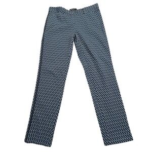 Lafayette 148 New York Navy Geometric Print Straight Leg Pants Womens 4 Career